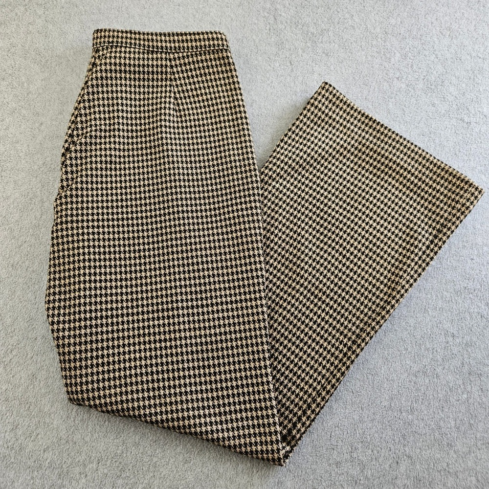 TAHARI | Women 6 Houndstooth Wide Leg Trousers Tan Black Career Pants